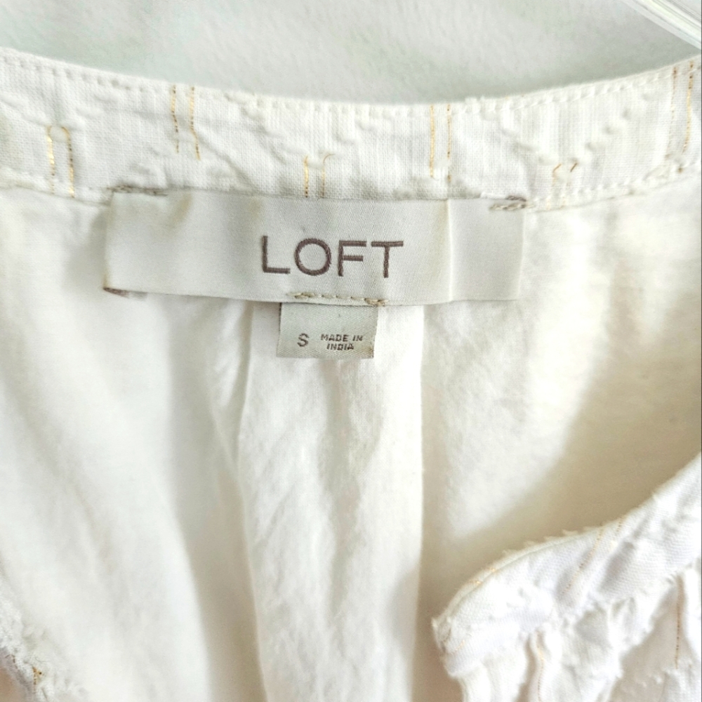 Loft White Sleeveless Dress With Gold Metallic Threads - Picture 6 of 7